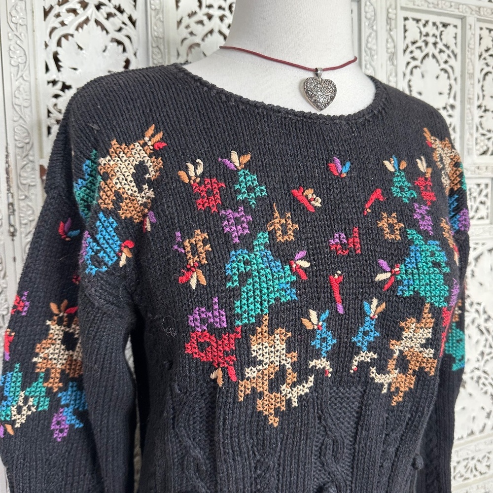 Vintage Black Whimsygoth Chunky Grannycore Sweater Sz Medium‎ - Picture 2 of 9